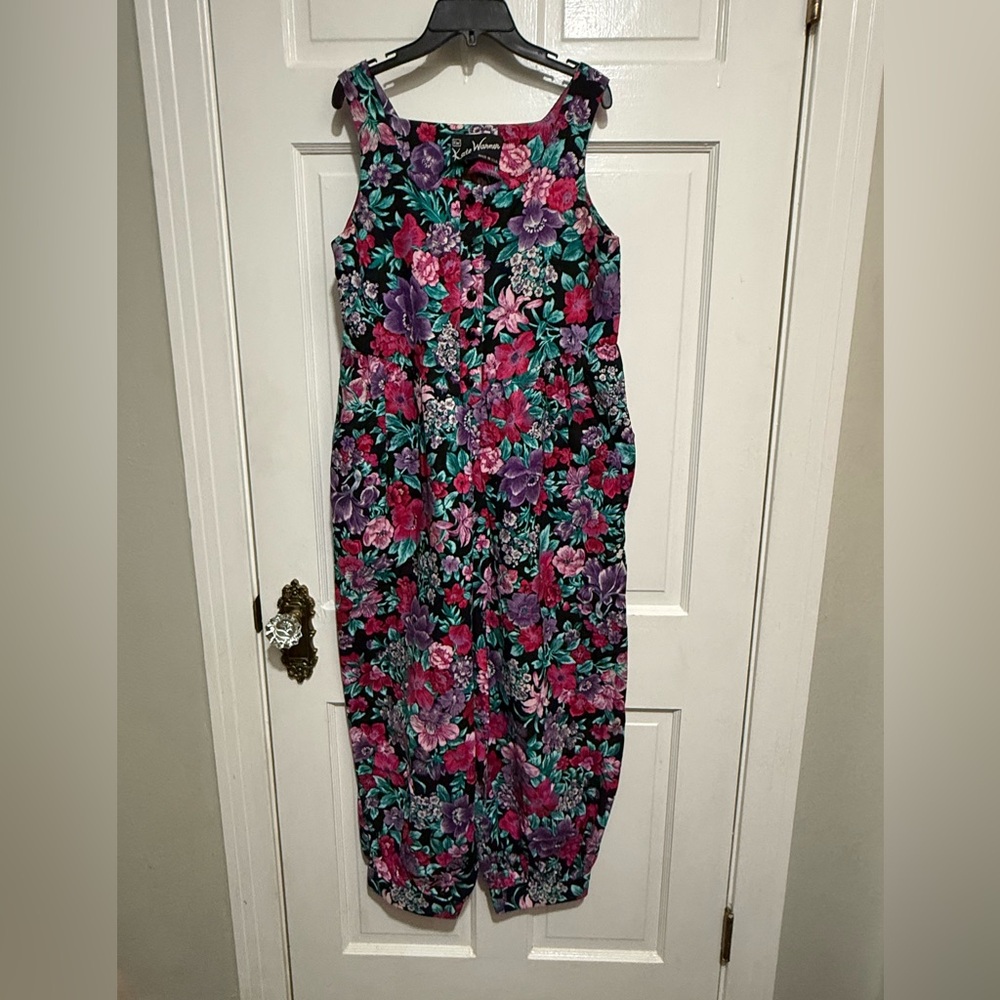 Vintage 1980s 1990s Jumper Floral Outfit Womens Jumpsuit